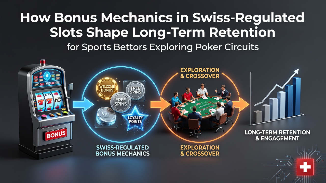Swiss-regulated online slots interface displaying bonus round mechanics and retention tracking features
